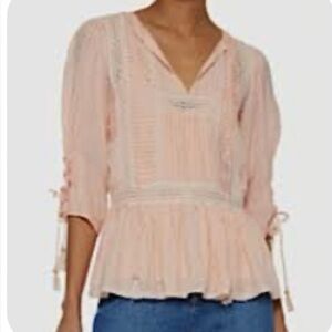 NWT Love Sam Lace Tream Pleated Top. Size Small